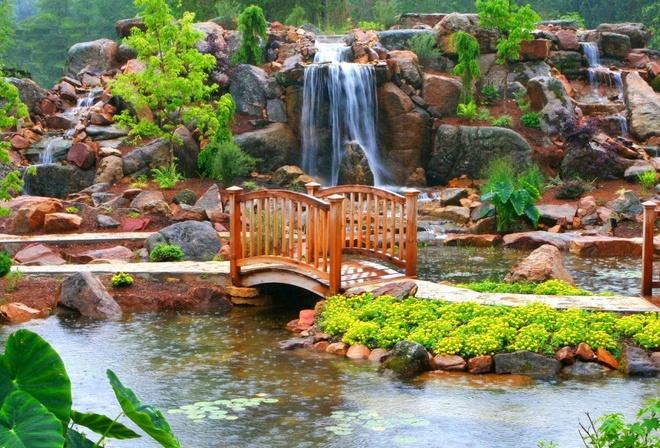 garde, bridge, river, leaves, tree