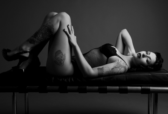 bella white, tattoo, lingerie, white and black