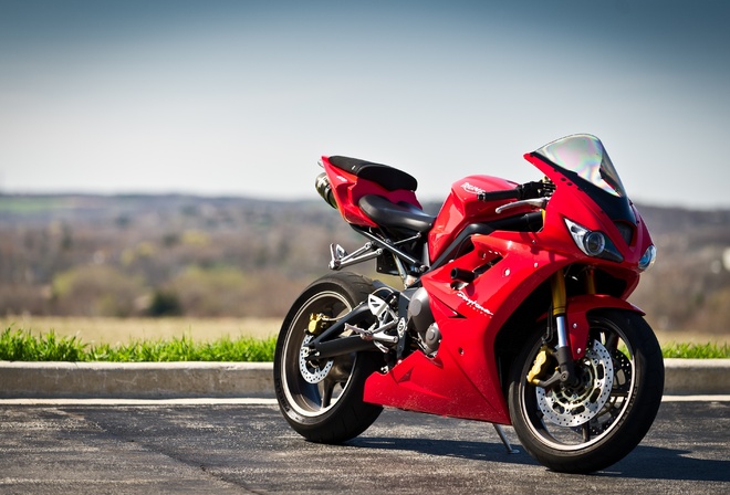 deuteron, grass, red, sidewalk, motorcycles, triumph