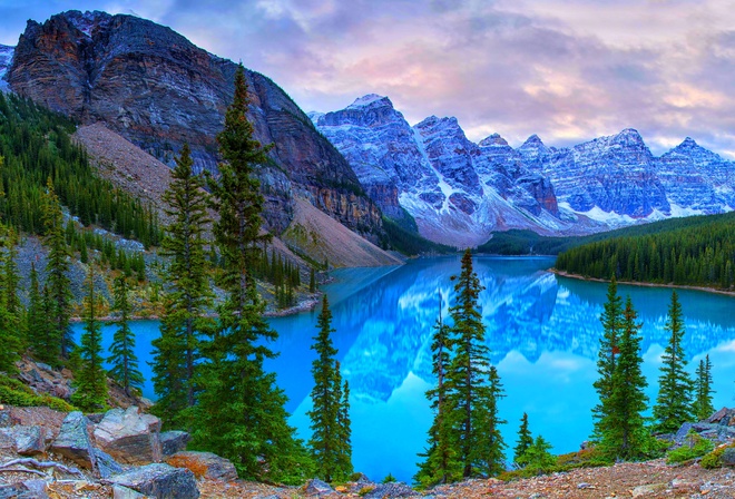 Moraine Lake, Banff National Park, Canada, lake, trees, Mountains