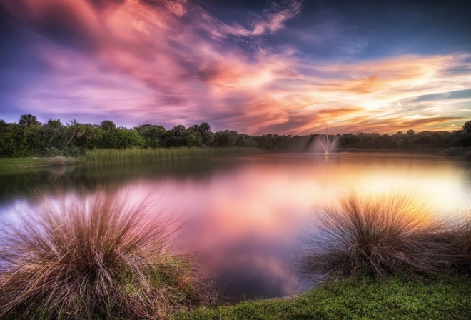 lake, water, sky, purple