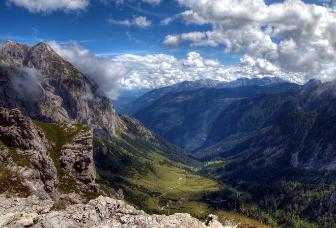 Mountains, sky, stones, austria, clouds