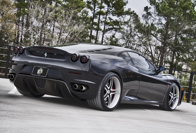 ferrari, f430, black, sky, trees