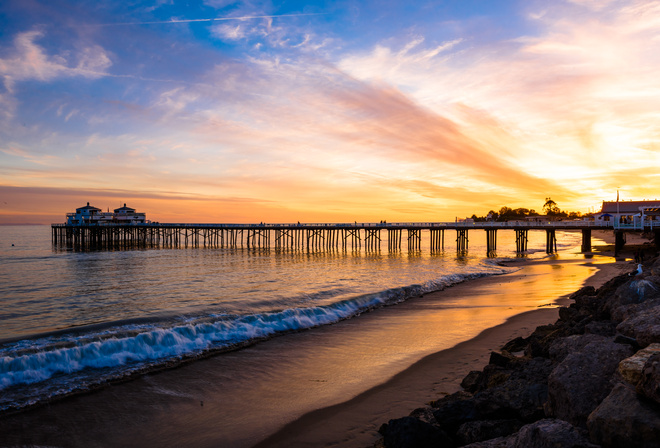 Malibu, sea, sunset, shore, PEARCE, landscape