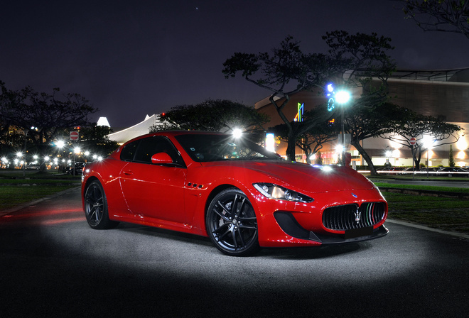 maserati, the granturismo, front, light, mc stradale, street, night, red