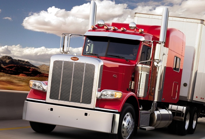 PETERBILT, RED, SILVER, TRUCK, 