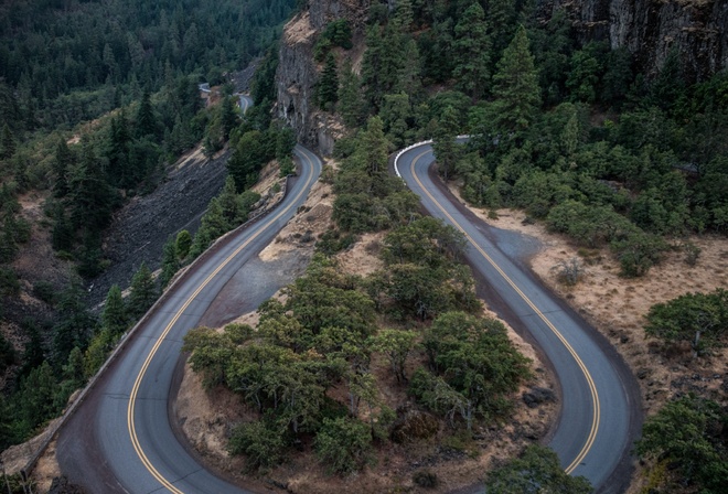 road, asphalt, moutain, forest