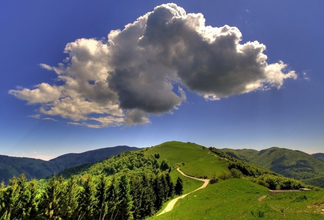 clouds, mountain, sky, green