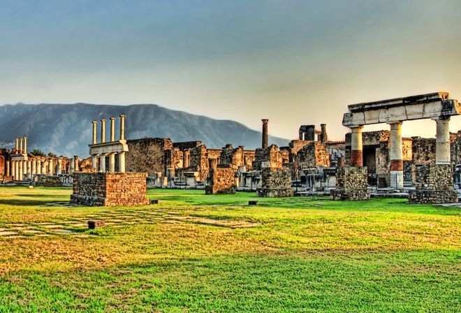 ruins, ancient city, field, grass, green