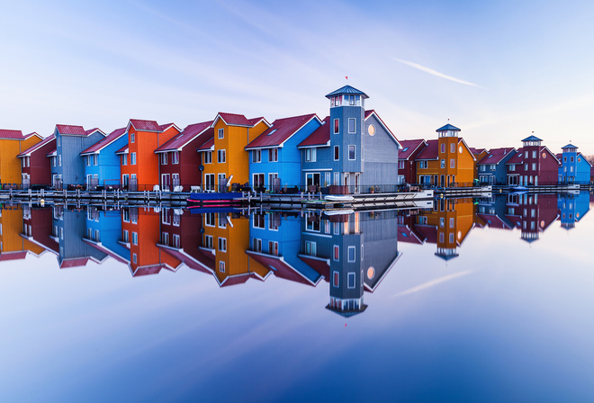 Netherlands, city of Groningen, sky, house, water, reflection