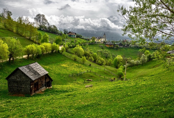 house, hills, grass, mountains, road