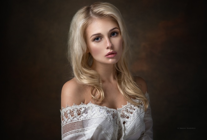 women, blonde, portrait, face, Dennis Drozhzhin