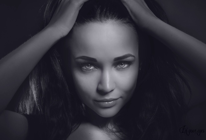 Angelina Petrova, women, model, face, hands on head, portraits, miling