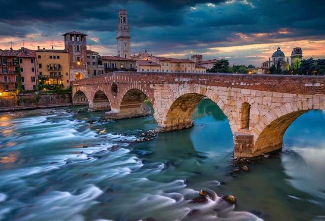 Italy, Verona, , ,   , Ponte Pietra,  , Adige River, Veneto, , , 