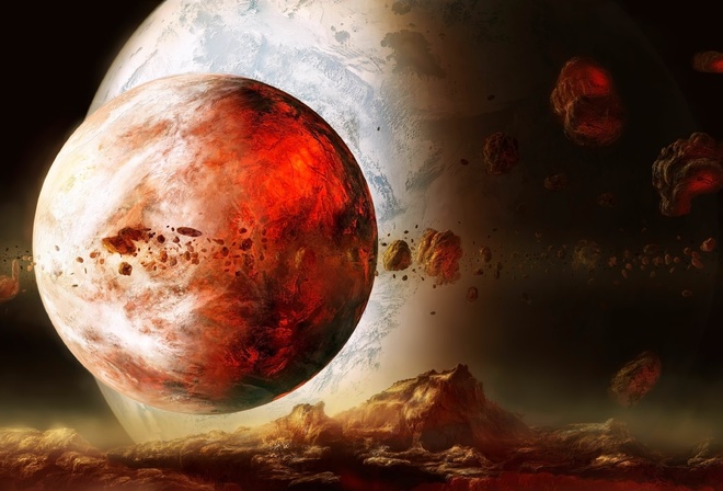 sci fi, large, rocks, red, planet, 