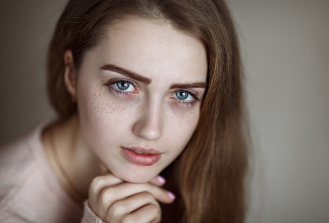 women, face, portrait, freckles