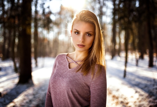 women, blonde, portrait, Miro Hofmann, trees