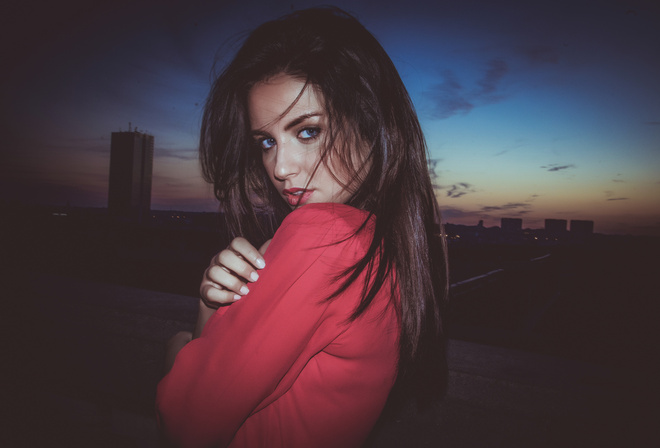 Aurela Skandaj, women, portrait, blue eyes, women outdoors