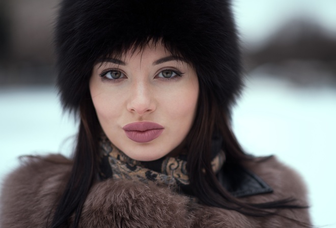 women, depth of field, fur, portrait, face