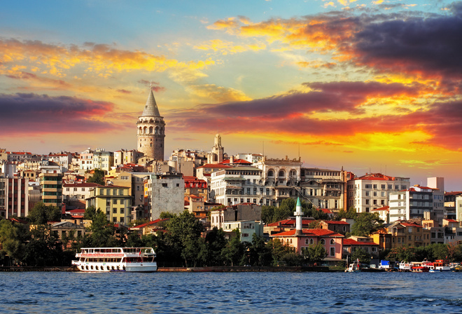 , ,  ,  , , Galata Tower, ferry, buildings, nature, 