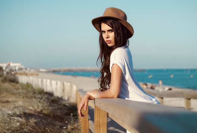 women, hat, portrait, sea, women outdoors