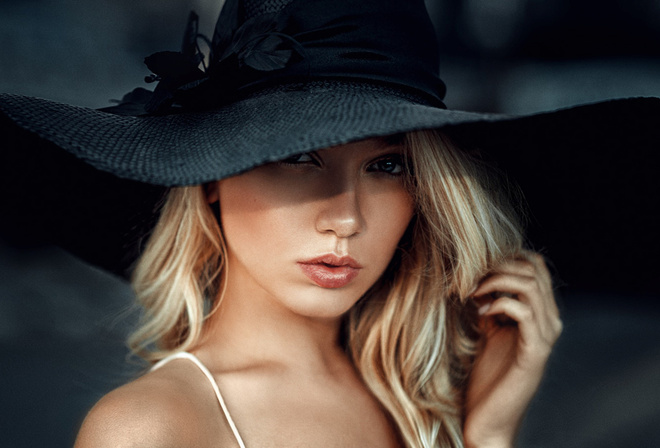 women, Georgy Chernyadyev, hat, blonde, face, portrait