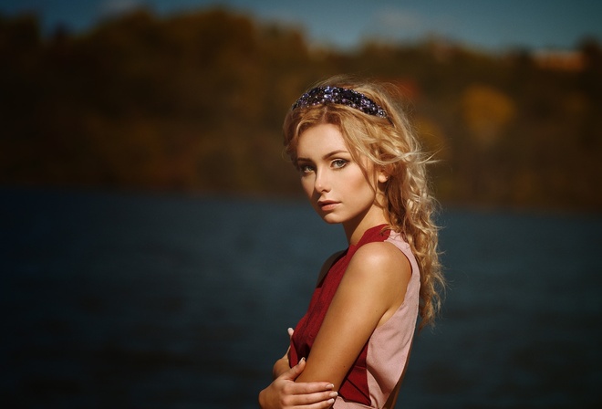 women, blonde, face, portrait, depth of field, women outdoors