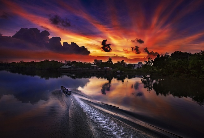 Sunset, vietnam, sun, set, river, thanhfab