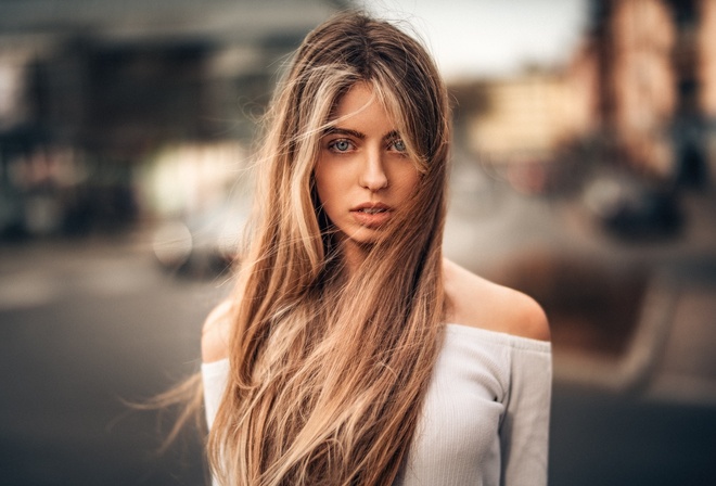 women, blonde, Martin Kuhn, portrait, depth of field