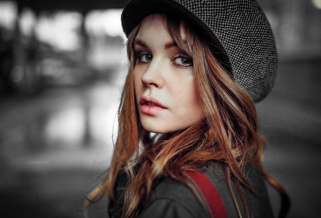 Anastasia Scheglova, women, face, Ivan Gorokhov, selective coloring, portrait, depth of field