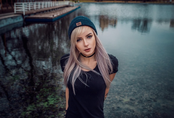 women, portrait, choker, dyed hair, tattoo, water, women outdoors