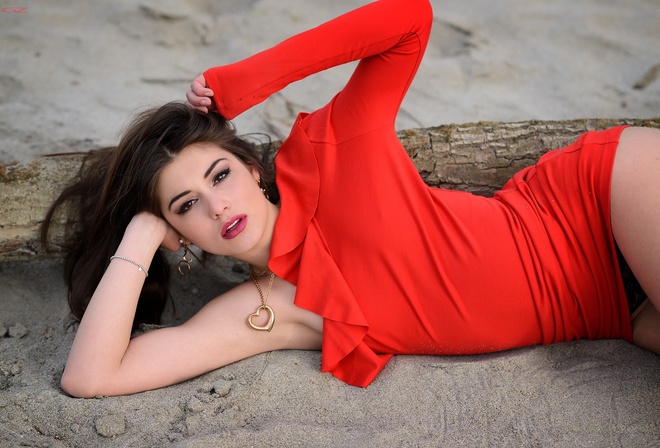 women, Giovanni Zacche, red dress, black panties, portrait, on the floor