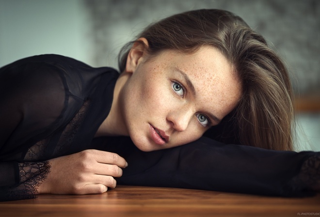 women, freckles, portrait, blonde, face