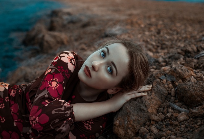 women, portrait, blue eyes, women outdoors, depth of field