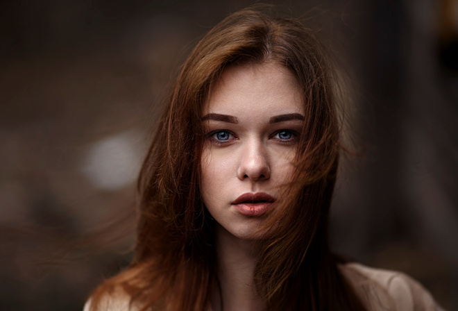 women, portrait, face, depth of field, blue eyes