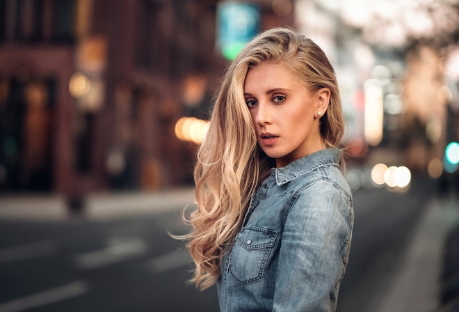 women, blonde, Martin Kuhn, depth of field, face, portrait, women outdoors