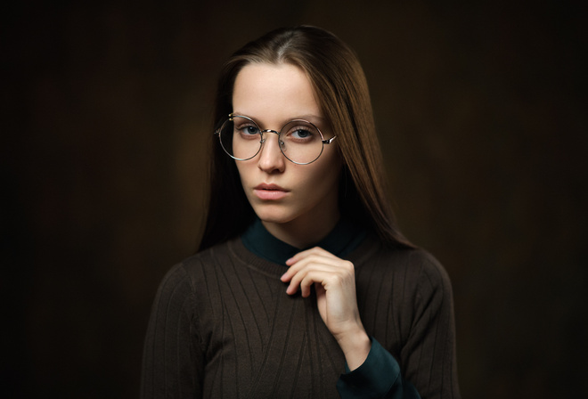 women, portrait, face, simple background, women with glasses