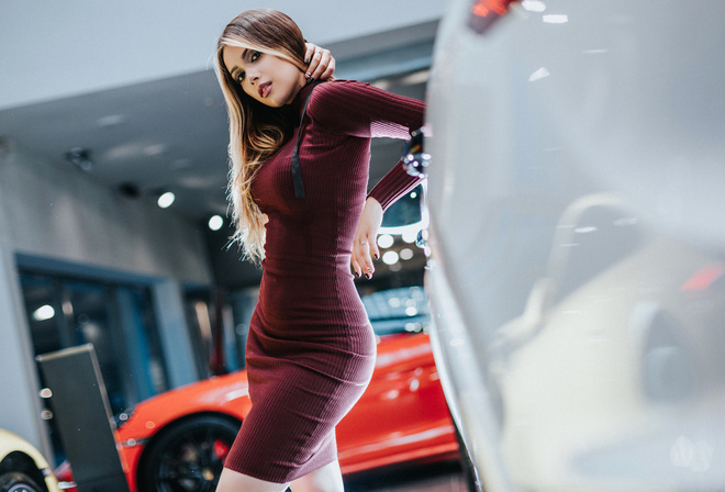 women, Fotoshi Toshi aka Anton Harisov, Anton Harisov, dress, blonde, car, Maria Vasilieva