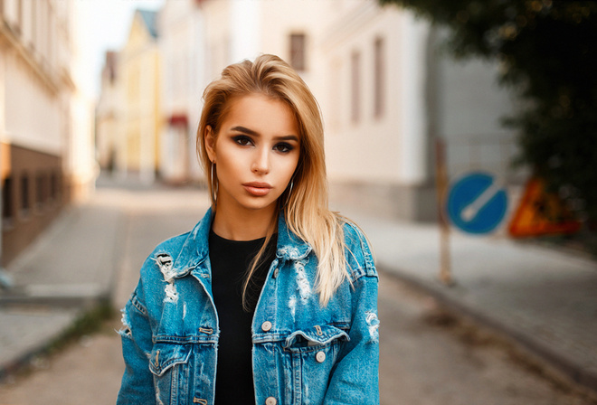 women, blonde, portrait, depth of field