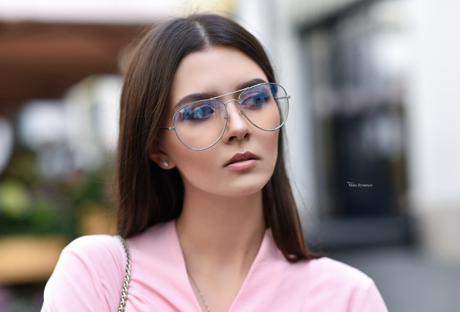 women, face, portrait, Maksim Romanov, looking away, women with glasses