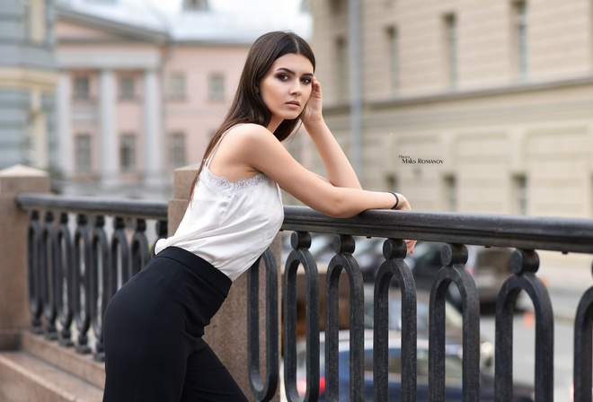 women, portrait, depth of field, pants, Maksim Romanov, women outdoors