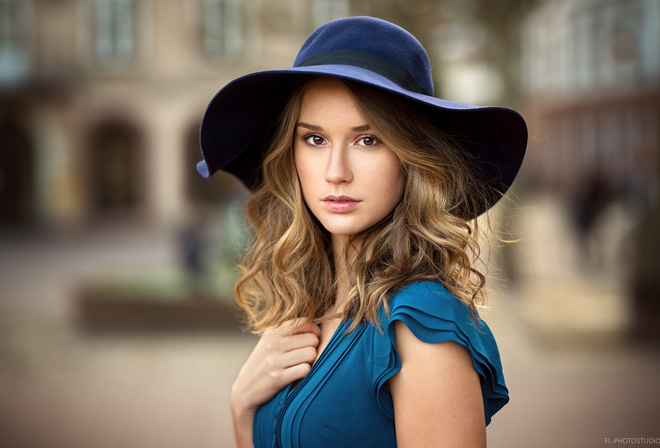 women, hat, blonde, portrait, depth of field