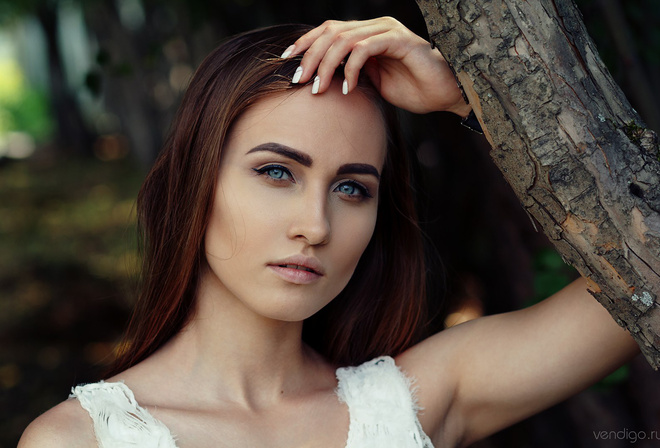 women, face, blue eyes, white nails, portrait