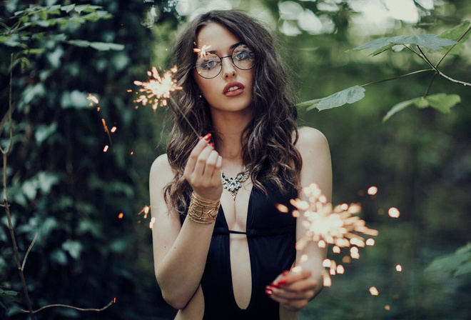 women, women with glasses, depth of field, red nails, portrait