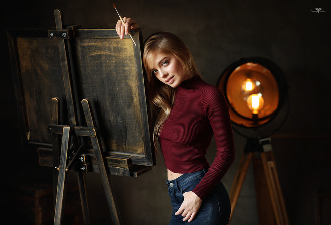 women, blonde, portrait, jeans