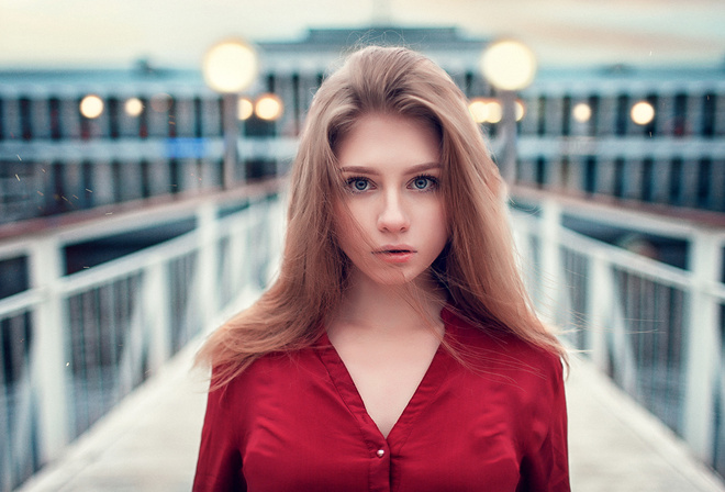 women, blonde, portrait, depth of field, blue eyes, women outdoors