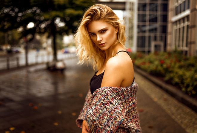 women, Miro Hofmann, blonde, portrait, depth of field, women outdoors