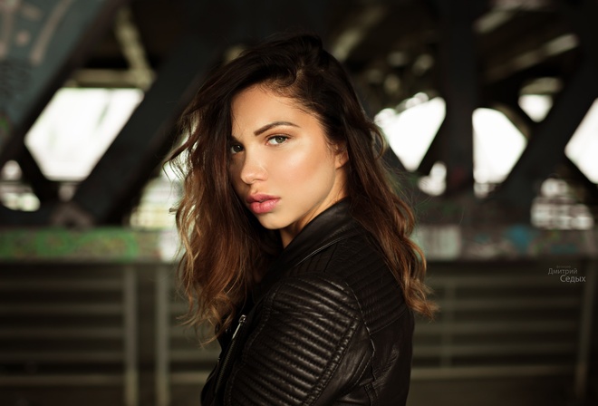 women, face, portrait, depth of field, leather jackets