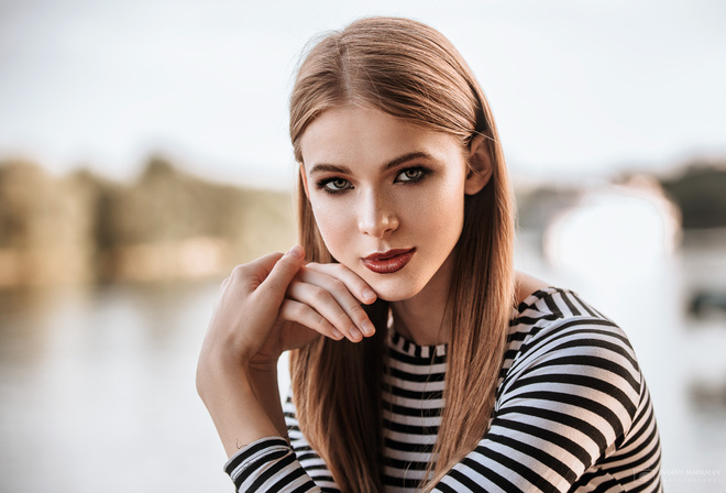 women, blonde, face, portrait, depth of field