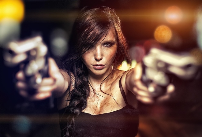 women, gun, Tomb Raider, brown hairs, cosplay, Lara Croft